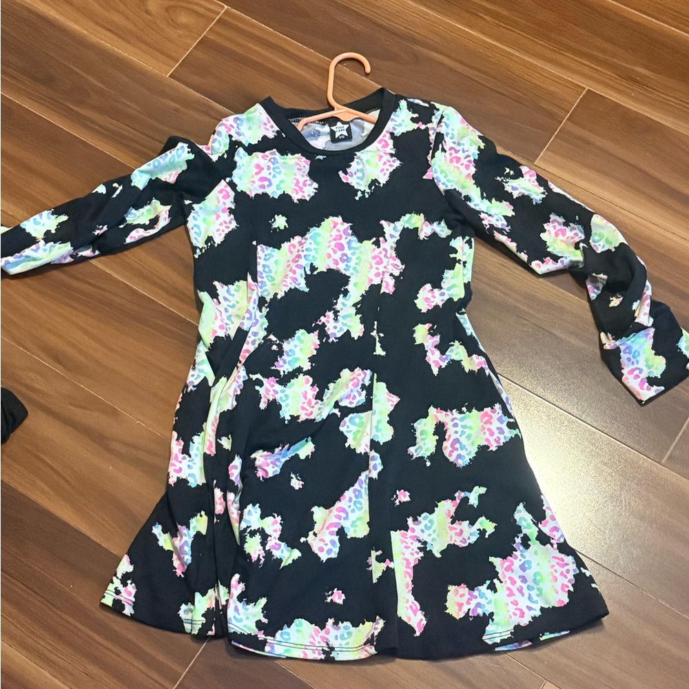 Floral Patterned Kids Dress - Black and Pink